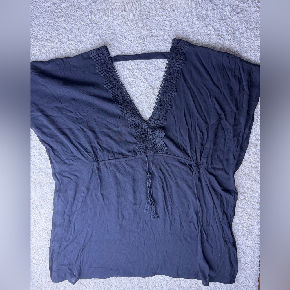 Women’s XL Beach Scene Black Beach Cover Up NWT